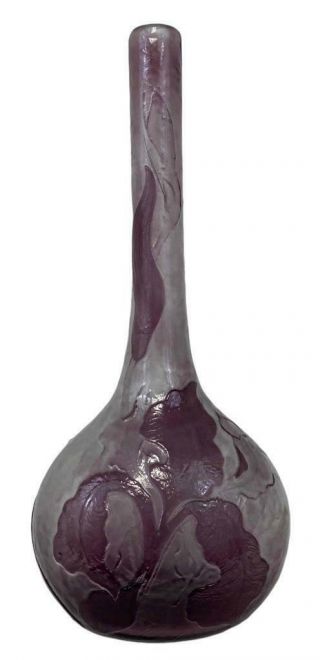 Antique Emile Galle Signed French Art Nouveau Purple Cameo Glass Flower Bud Vase