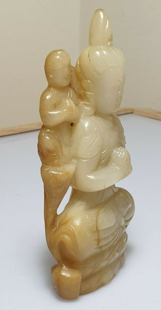 A Qing Dynasty Yellow / White Jade Carving Of Guanyin & Attendant In Prayer. 2
