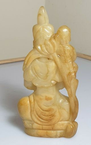 A Qing Dynasty Yellow / White Jade Carving Of Guanyin & Attendant In Prayer. 4