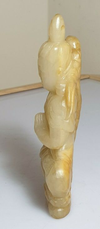 A Qing Dynasty Yellow / White Jade Carving Of Guanyin & Attendant In Prayer. 6