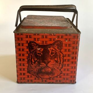 Antique Tiger Sweet Chewing Tobacco Tin Litho Red Lunchbox Style