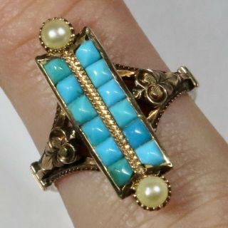 Antique Victorian 14k Rose Gold Turquoise & Seed Ring
