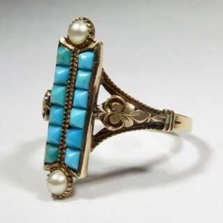 Antique Victorian 14K Rose Gold Turquoise & Seed Ring 2