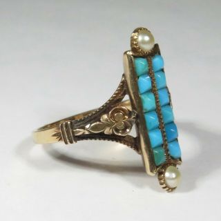 Antique Victorian 14K Rose Gold Turquoise & Seed Ring 3