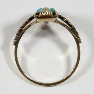 Antique Victorian 14K Rose Gold Turquoise & Seed Ring 6