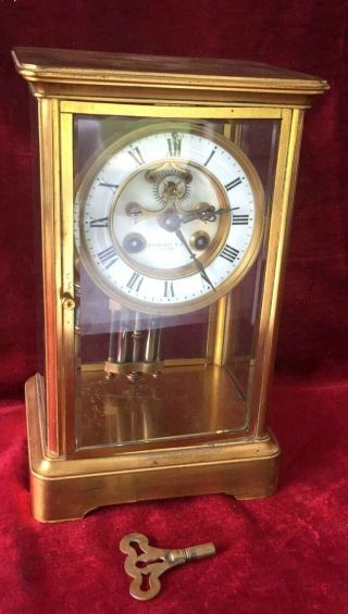 Quality French Four Glass Mantle Clock With Visible Escapement