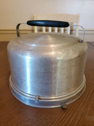Vintage MIRRO Aluminum Cake Carrier Lid Locking Mechanism Dome 3