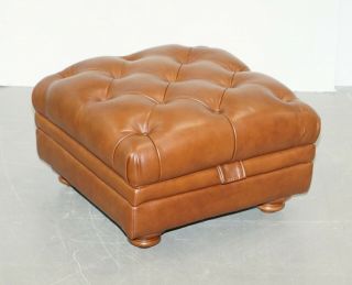 Tetrad England Brown Leather Chesterfield Footstool Ottoman Part Of Full Suite
