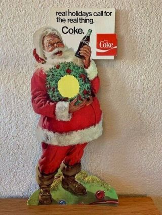 Vintage Coca Cola Santa Claus Hobble Bottle Easel Cardboard Sign Coke