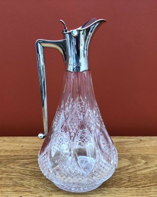 Lovely Victorian Solid Silver & Cut Glass Claret Jug Hm London 1898,  25cm Height