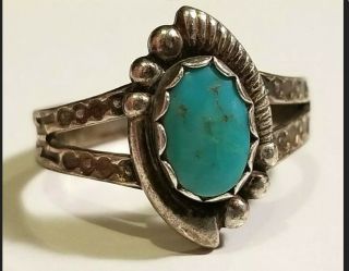 Vintage Native American Navajo Handmade Sterling Silver Turquoise Ring Old Sz 6
