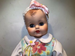 Vintage Ellanee 20” Baby Doll Drink & Wet 20f - 5 1950’s Molded Hair Dress Outfit