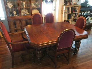 7 Piece Jacobean Style Antique Dining Table Set Furniture With Buffet