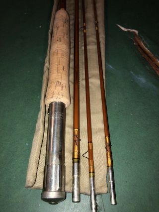 Wright & McGill Granger Aristocrat 4 Pc Antique Bamboo Fly Rod Sock & Tube 1938 2