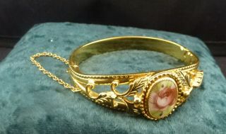 Vintage Whiting & Davis Bracelet,  Hand - Painted Pink Cabbage Rose (5074)