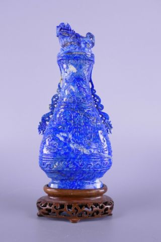 Fine Old Chinese Carved Lapis Lazuli Covered Vase Scholar Work Of Art