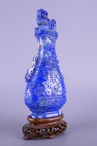 Fine Old Chinese Carved Lapis Lazuli Covered Vase Scholar Work Of Art 2