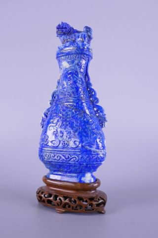 Fine Old Chinese Carved Lapis Lazuli Covered Vase Scholar Work Of Art 3