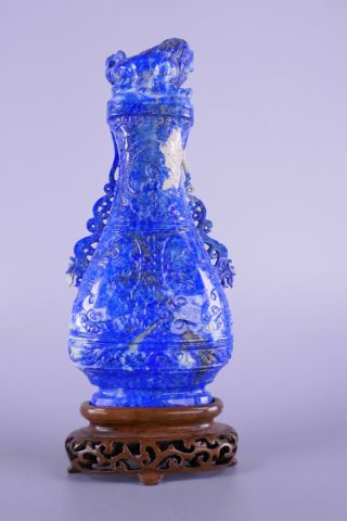 Fine Old Chinese Carved Lapis Lazuli Covered Vase Scholar Work Of Art 4