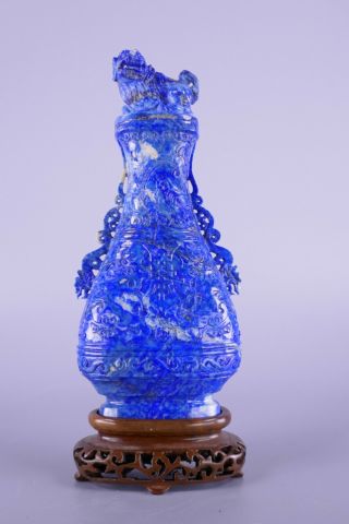Fine Old Chinese Carved Lapis Lazuli Covered Vase Scholar Work Of Art 6