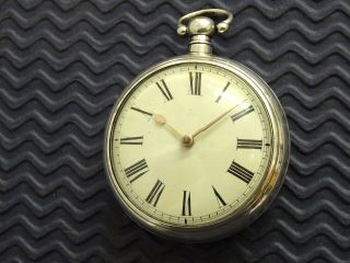 1818.  Silver Pair Case English Verge Fusee Pocket Watch.  A Green Antique