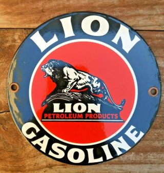Vintage Lion Gasoline 6 " Porcelain Enamel Sign Gas Oil Pump Station Petroleum