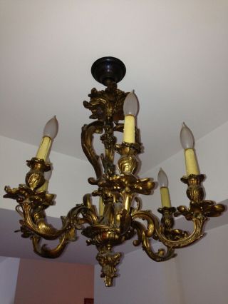 French Louis Xiv Style Gilt Bronze 6 - Light Chandelier