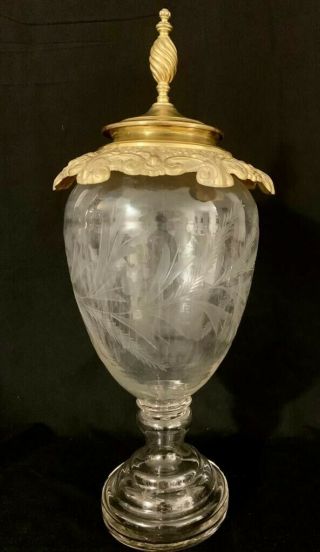 Large Antique Blown Glass And Gilt Bronze Ormolu Empire Apothecary Jar Cand