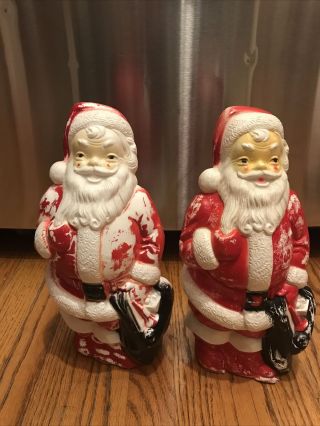 2 Vintage Empire Blow Mold Santa Claus Lighted Plastic Christmas Figure 13” Tall