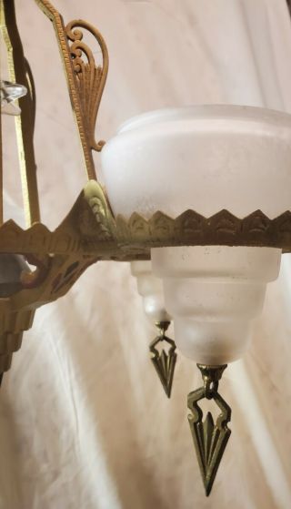 Antique 1927 - 30 Art Deco Gill glass beehive 5 Light slip shade chandelier 5