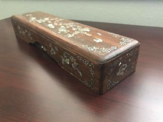 Antique Chinese Mother Of Pearl Inlaid Wooden Box With Old Repairs