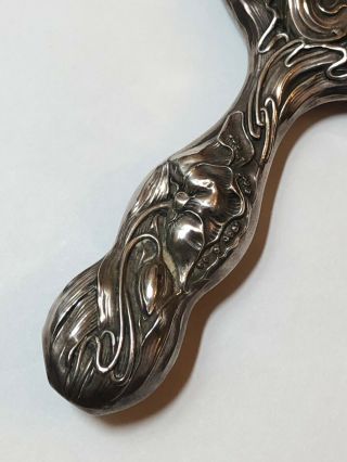 Antique Art Nouveau Unger Bros Sterling Silver Dawn Figural Woman Hand Mirror 3