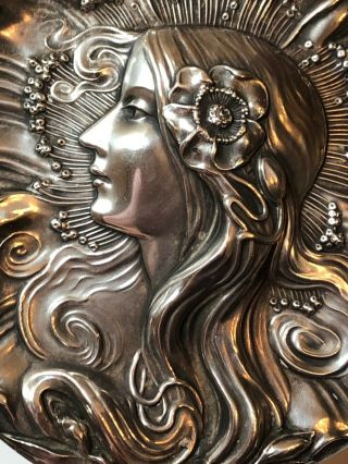 Antique Art Nouveau Unger Bros Sterling Silver Dawn Figural Woman Hand Mirror 4