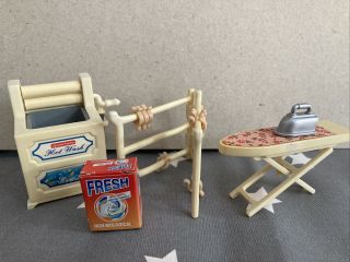 Vintage Sylvanian Families Wash Day Laundry Set Mangle,  Airer Pegs Iron Board