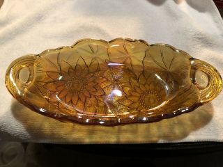 Vintage Rich Amber Depression Glass Sunflower Butter/candy Dish (exc) Rare