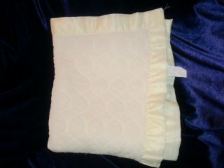 Vintage Baby Blanket Yellow Unisex Gender Neutral Quilt Polyester Satin Trim