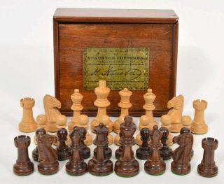 Antique Jaques & Son London Box W/ Staunton Weighted Chess Set Boxwood Rosewood
