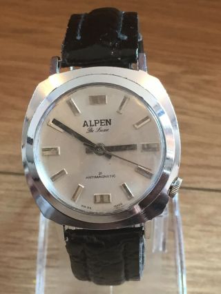 Alpen De Luxe Gents Vintage Mechanical Watch Black Leather Strap