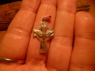 Vintage 925 Silver And Gold Cross With Dove - Metal Detecting Find