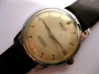 Very Rare Dial Wega Swiss Made Vintage 1960s Mens Watch Incablock Screw Back