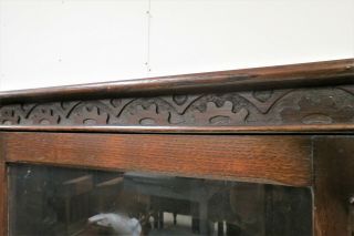 Vintage English Cartouche Carved Dark Oak Corner Cabinet