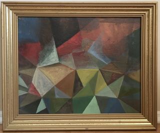 Vintage Mid Century 1950’s Abstract Cubist Geometric Oil Painting