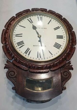 English Made Carved Mahogany Cased Single Fusee Wall Clock Whitehead Sevenoaks