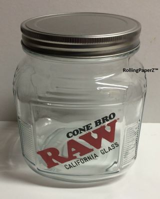 Empty Raw Rolling Papers Cone Bro Glass Jar With Screw On Metal Lid 5.  5 " X 4.  5 "