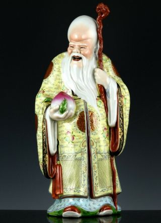 Fine Large Chinese Republic Famille Rose Shou Xin Gong Buddha Longevity Figure