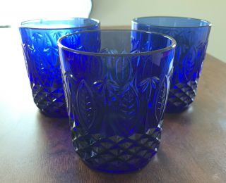 Vintage Arcoroc France Cobalt Blue,  Sapphire Glasses Rocks Glasses - Set Of 3