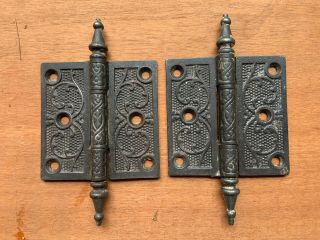 Pair Vintage Eastlake Steeple Tip Door Hinges 3 1/2 " X 3 1/2 " Restore
