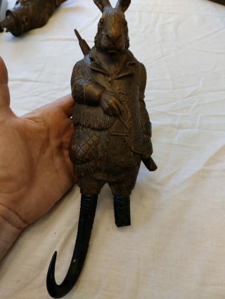 Antique Black Forest Carved Coat Hook Hunting Hare