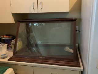 Antique Oak Wood Slant Front Glass Counter Top Display Case W/shelf