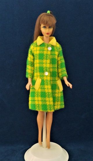 Vintage Barbie Mod Clone Yellow & Green Plaid Overcoat Hong Kong